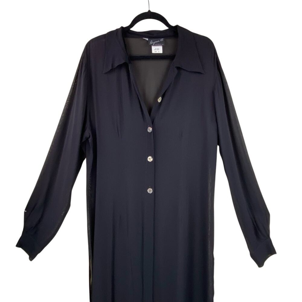 Vintage Benjamin A. Sheer Button Front Duster Size 16 Black Maxi New With Tags